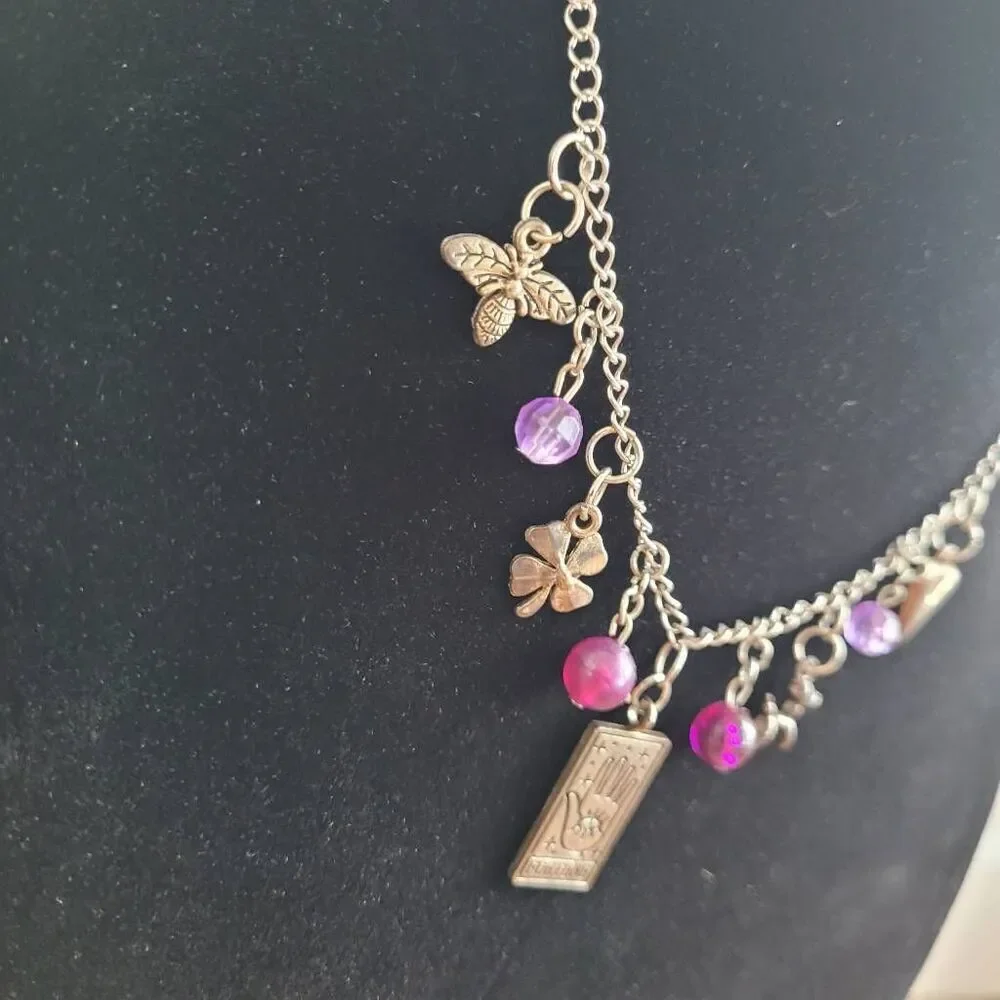 Handmade silver fortune tarot charm‎ necklace witchy boho spiritua whimsigoth